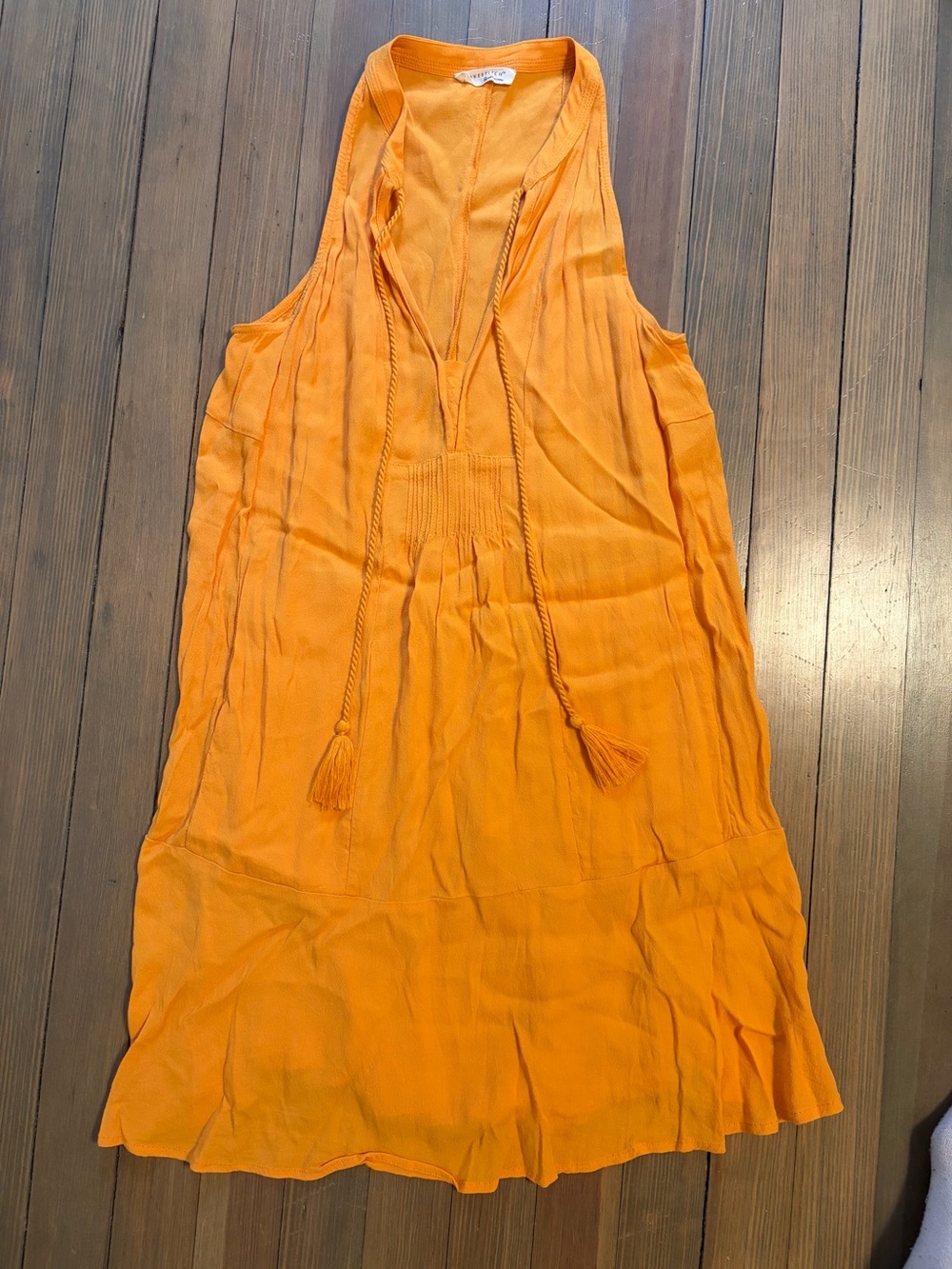 lovestitch Bright Orange Sleeveless V-Neck Dress with Tie